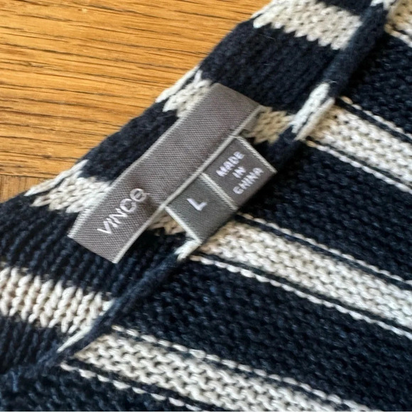 Vince Large Linen Pullover Sweater V Neck Striped Knit Long Sleeve - Picture 4 of 9